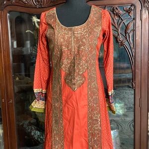 Indian Maxi Dress Tunic Block Print and Embroidered